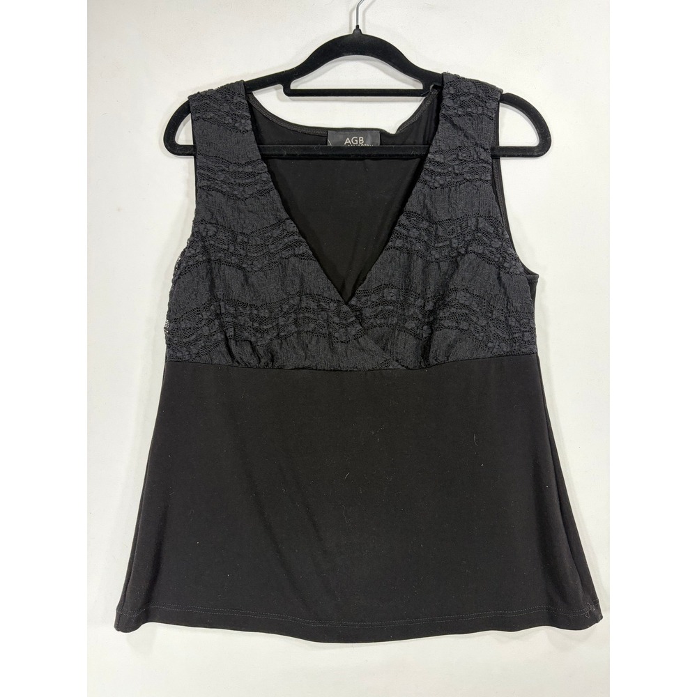 AGB Sleeveless Top Women M Black Excellent Lace Surplice V-Neck Knit Tank